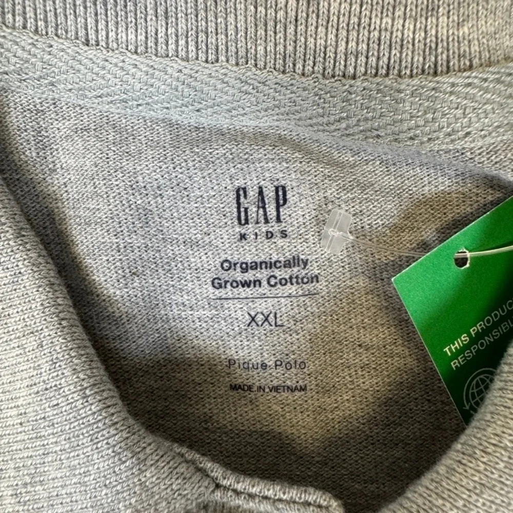 NWT Gap Kids Boys XXL 14-16 Grey Organic Cotton Long Sleeve Pique Polo Shirt NEW